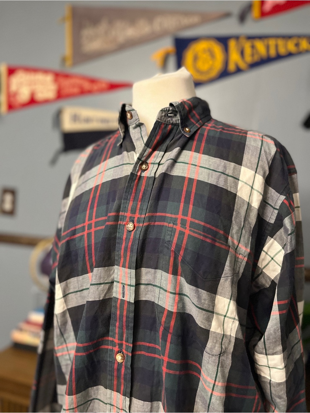 Brooks Brothers Navy, Red and White Plaid Button-Down Shirt